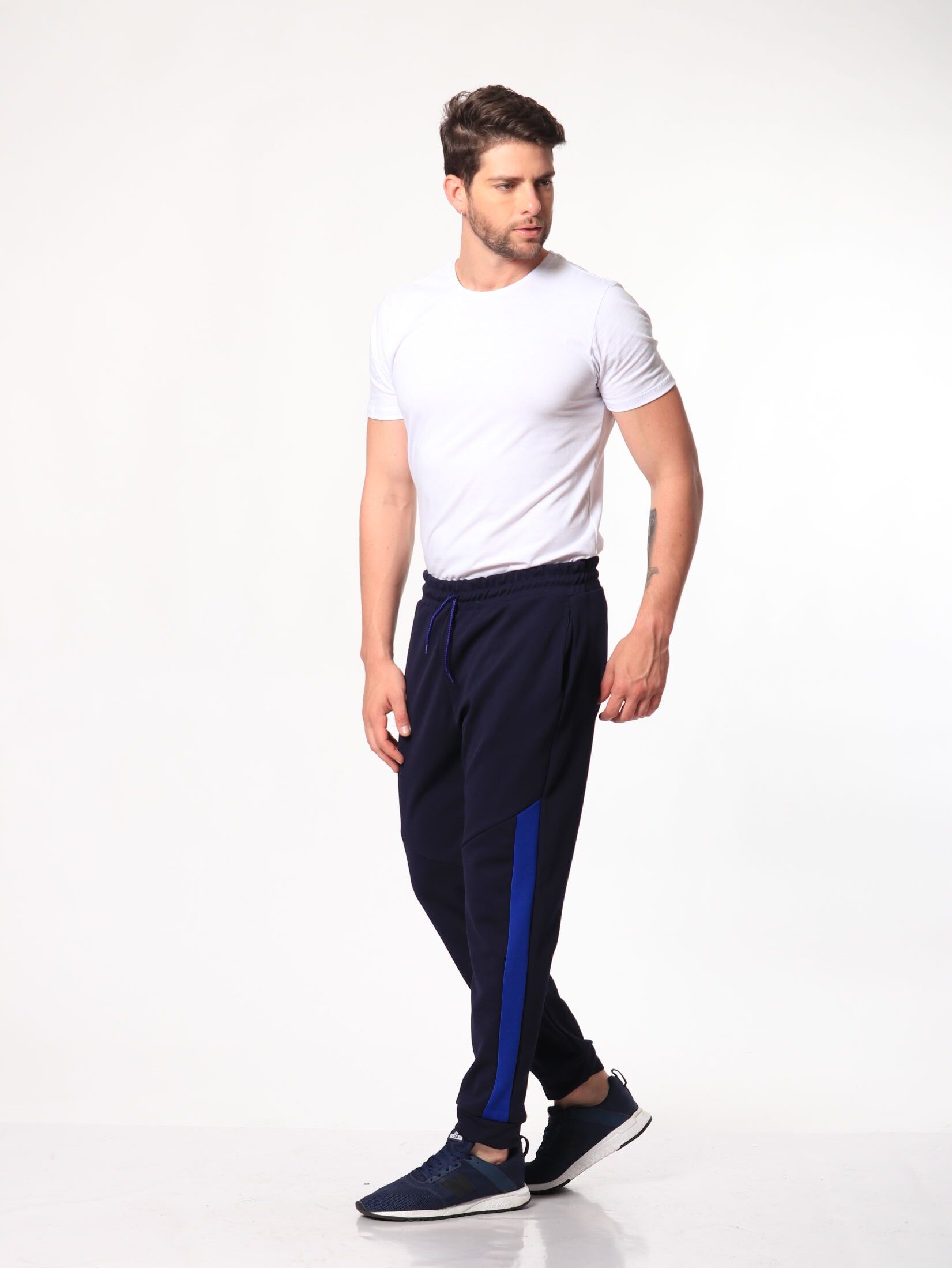 Calça Adulto 16033marinho Masculina Jogger Marinho Com Faixa Azul 16033