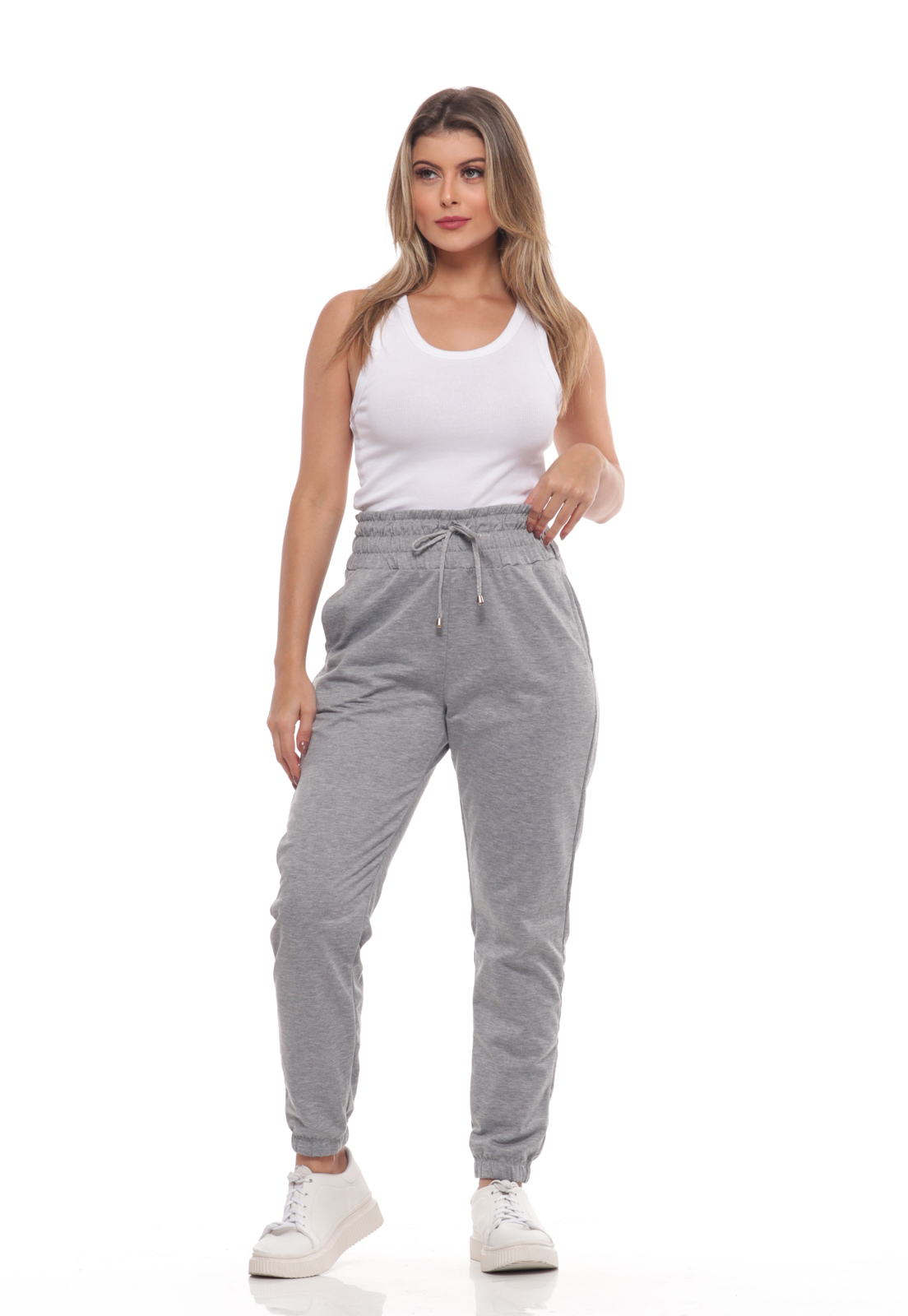 Calça 16037cinza Feminina Adulto Jogger Cinza 16037