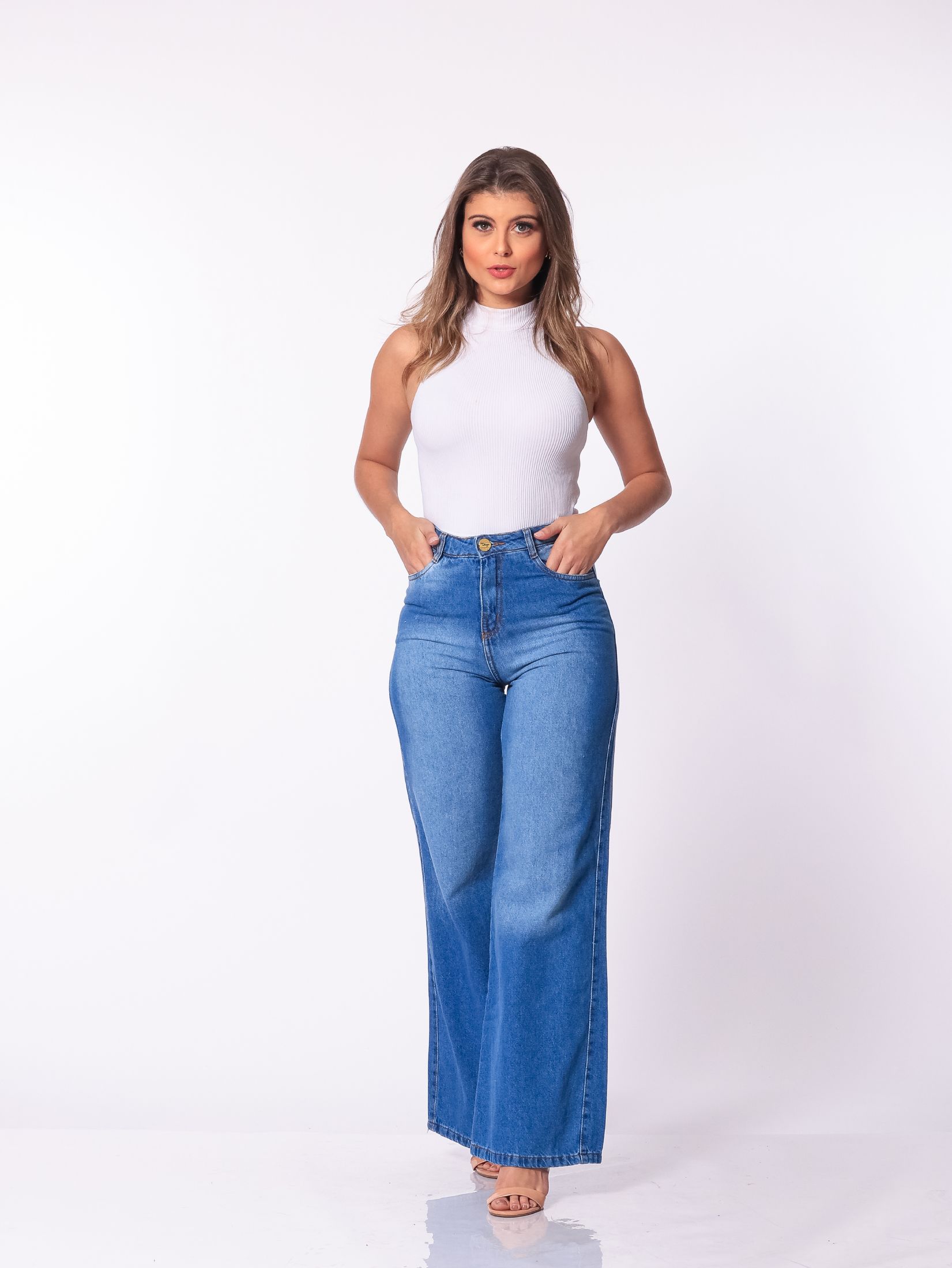 Calça Jeans 12006jeans Feminina Wide Leg Jeans 12006