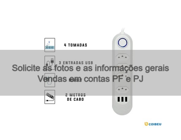 Extensão powersoquete De 4 Tomadas Com 3 Usb Branco Bivolt 2 Metros 21014