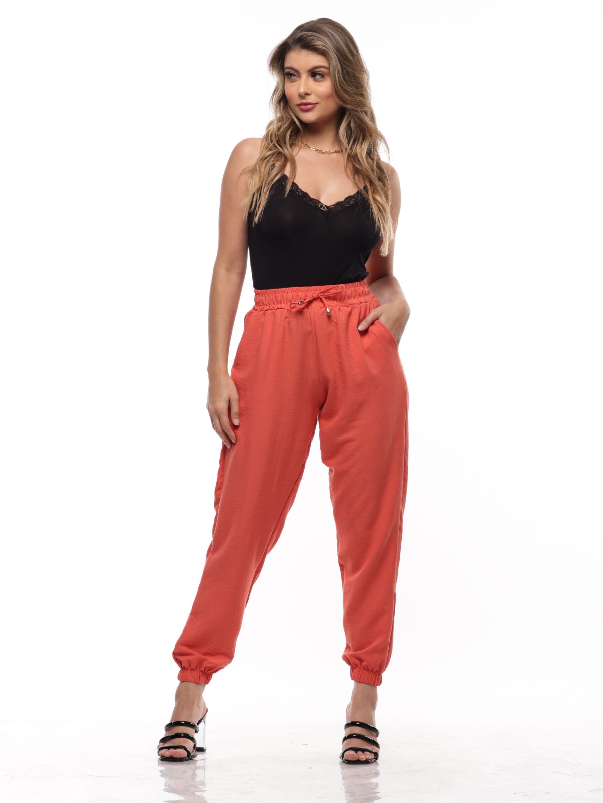 Calça Feminina 16048alaranjado Jogger Alaranjado 16048