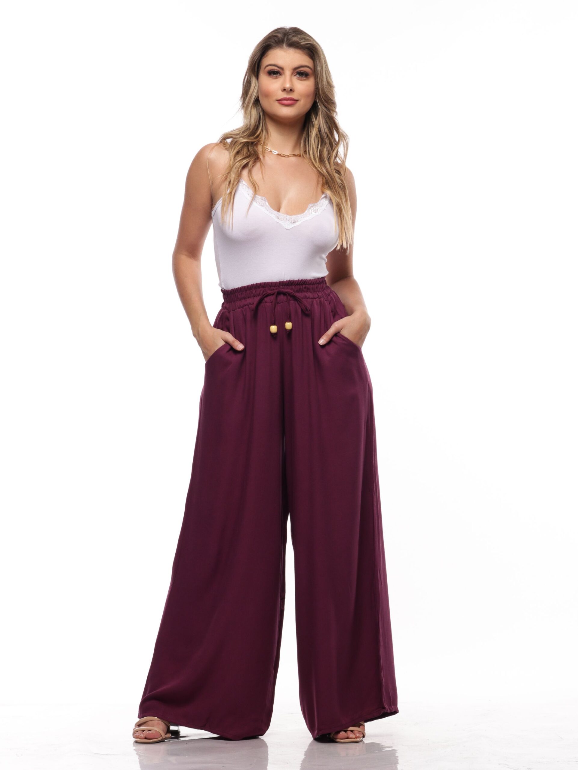 Calça Feminina 16050berinjela Wide Leg Berinjela 16050