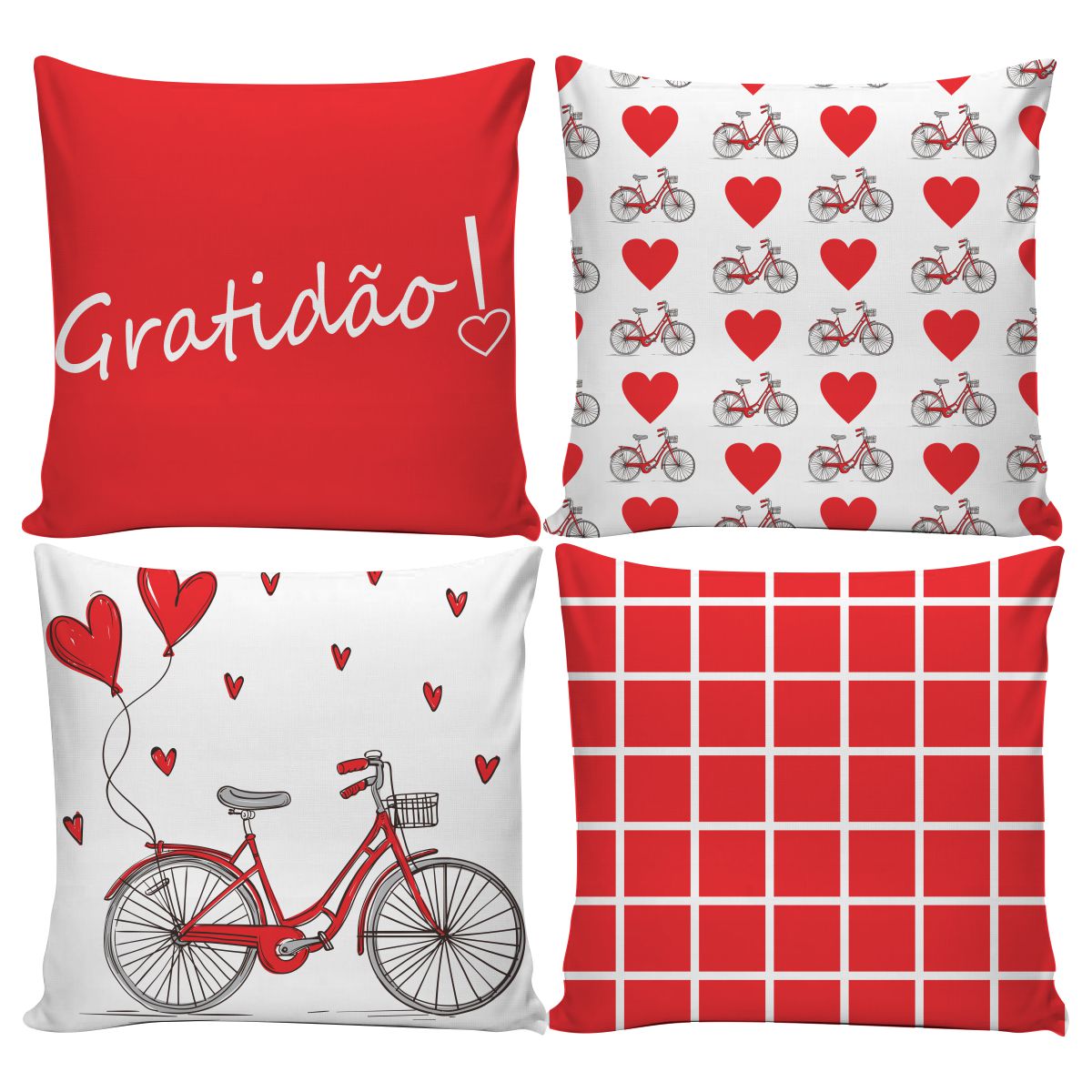 Kit 27013 4 Capas de Almofadas Vermelho Gratidão 45x45cm c/Zíper