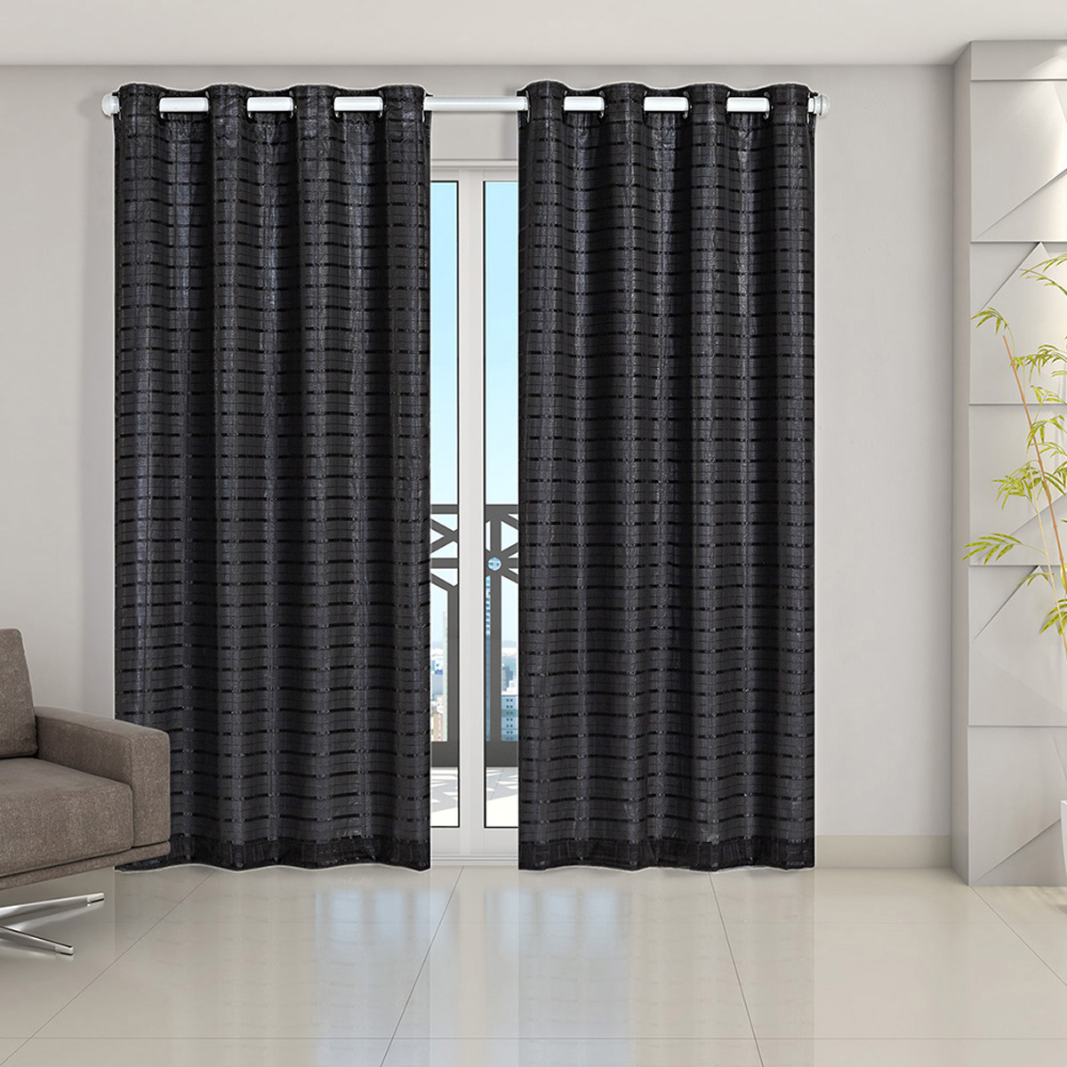 Cortina Blackout 50004preto Prata com Voil Xadrez 2,80 m x 2,30 m – Preto 50004