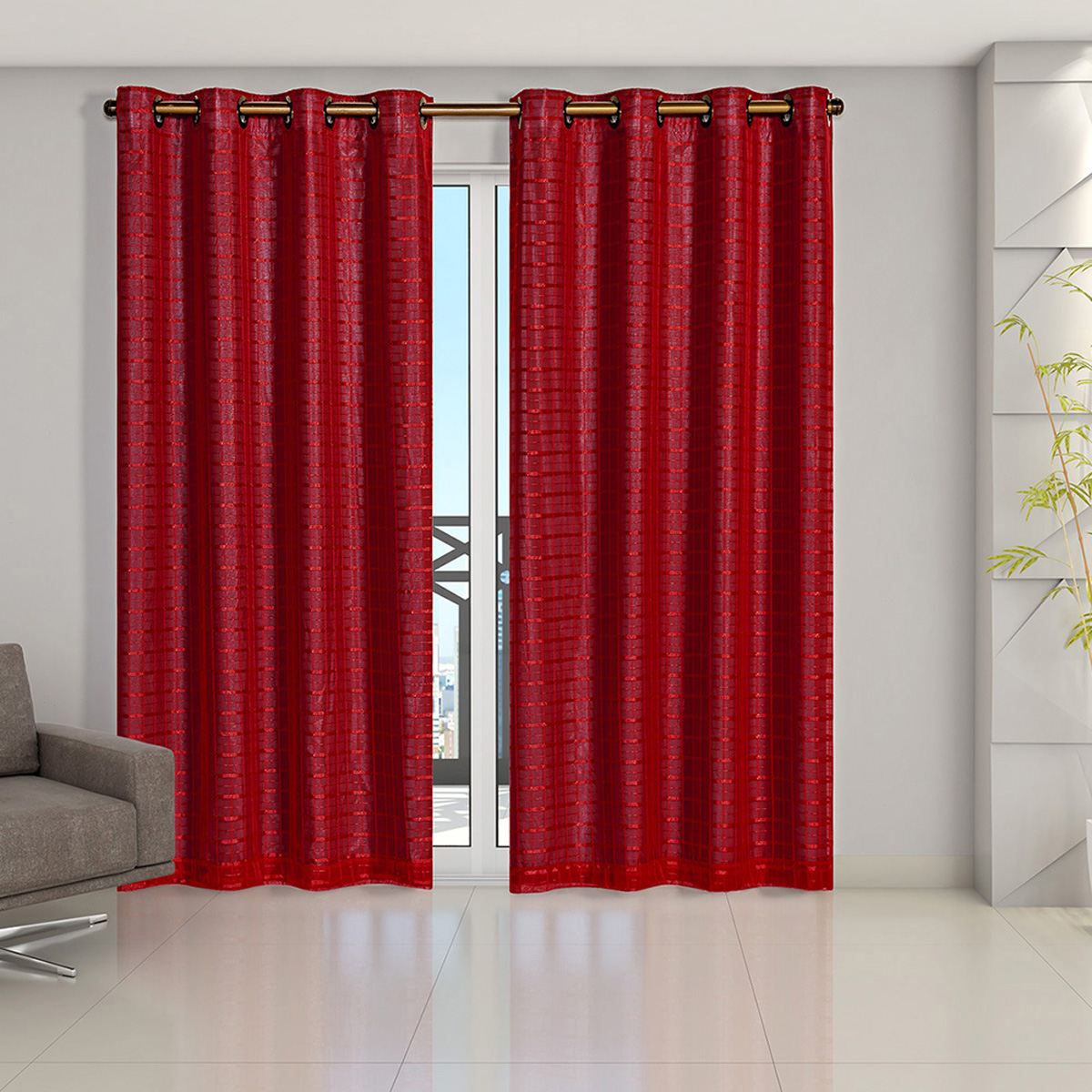 Cortina Blackout 50004vermelho Prata com Voil Xadrez 2,80 m x 2,30 m – Vermelho 50004