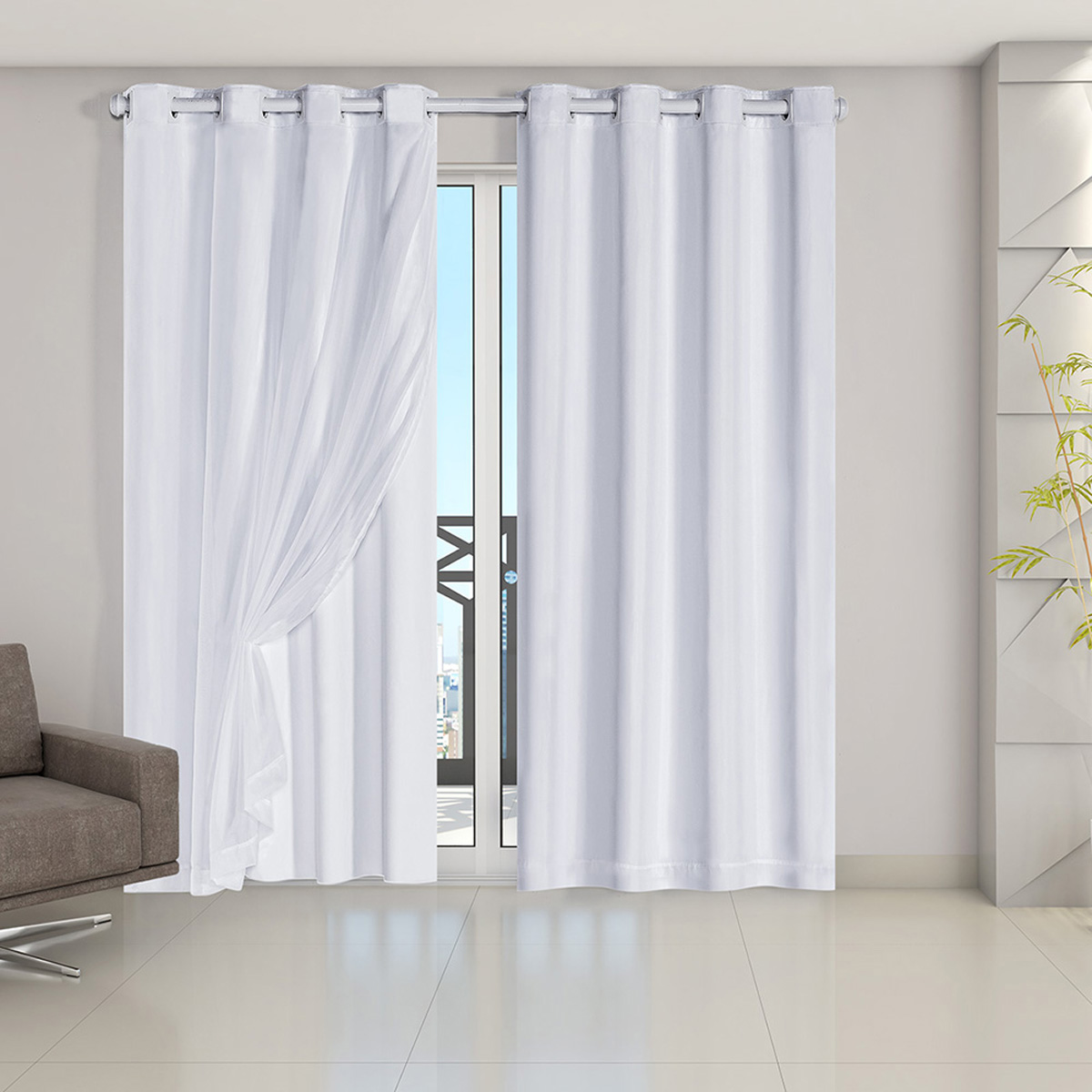 Cortina Blackout 50007branco PVC com Tecido Voil 2,80 m x 2,30 m -Branco 50007