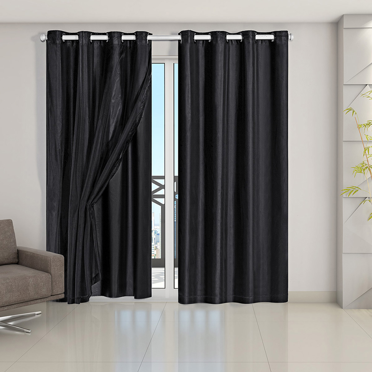 Cortina Blackout 50007preto PVC com Tecido Voil 2,80 m x 2,30 m – Preto 50007