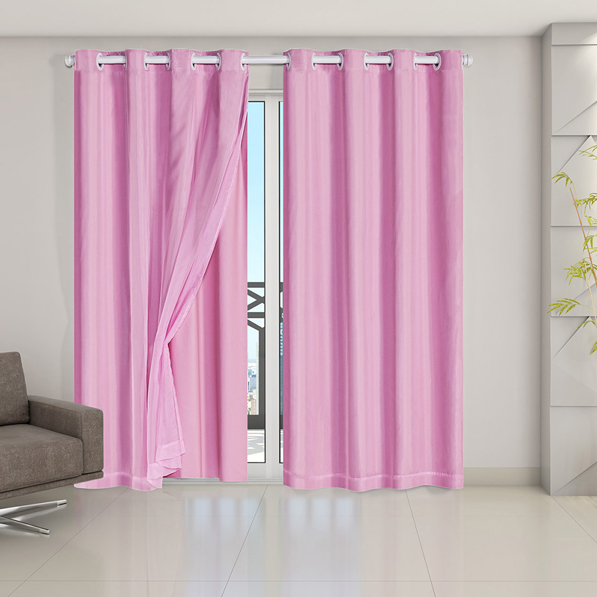 Cortina Blackout 50007rosa PVC com Tecido Voil 2,80 m x 2,30 m – Rosa 50007