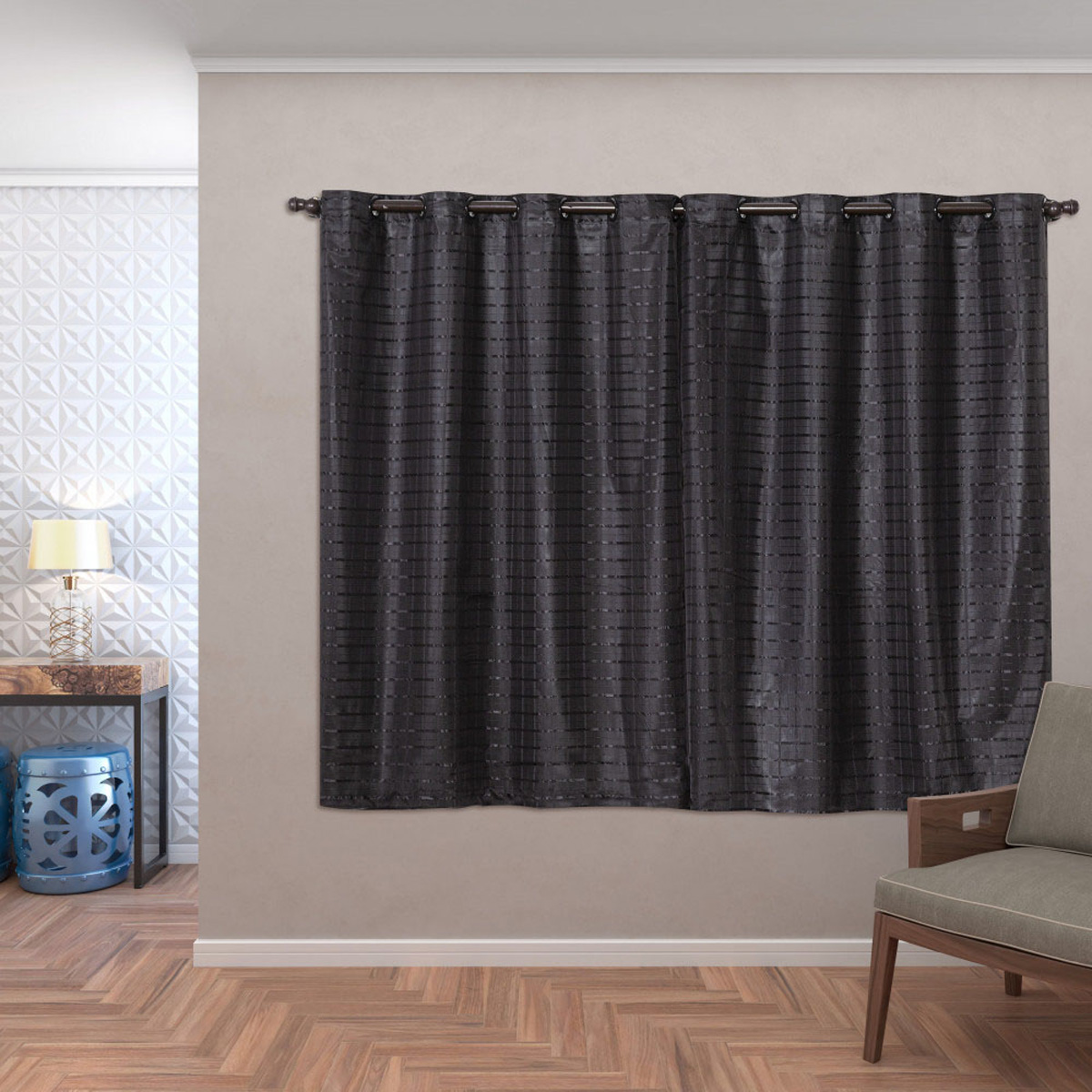 Cortina Blackout 50008preto PVC com Tecido Voil Xadrez 2,00 m x 1,40 m – Preto 50008