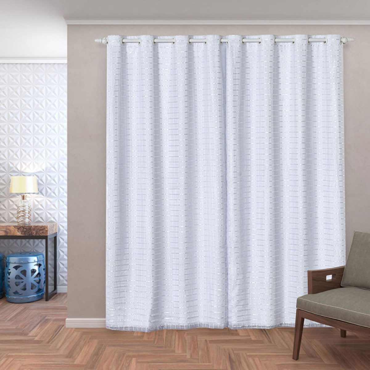 Cortina Blackout 50009branco PVC com Tecido Voil Xadrez 2,80 m x 2,30 m – Branco 50009