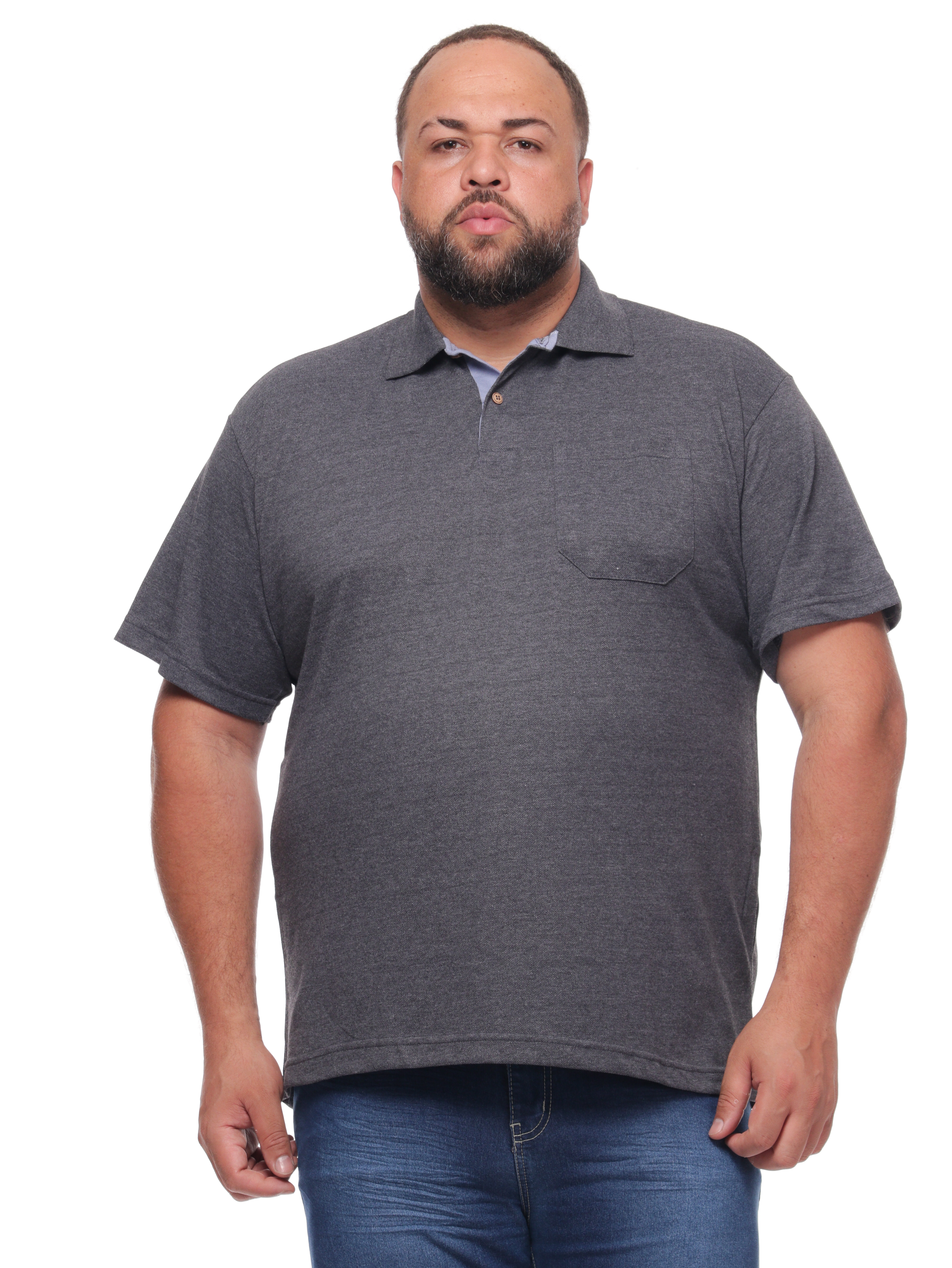 Polo 6074cinza Masculina Plus Size Cinza 6074