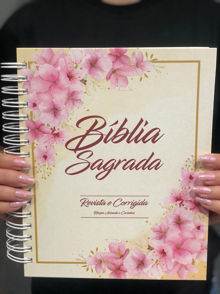 Biblia Sagrada 32006floral Espiral Anotacoes Arranjo Floral + Harpa SB 32006