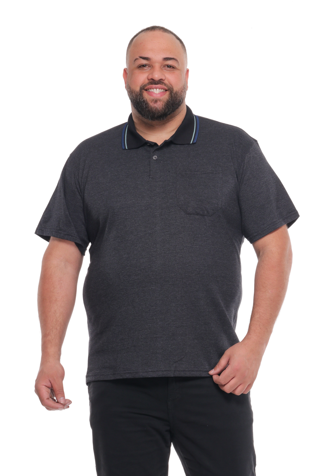 Polo 6092pretamescla Masculina Plus Size Com Bolso 6092