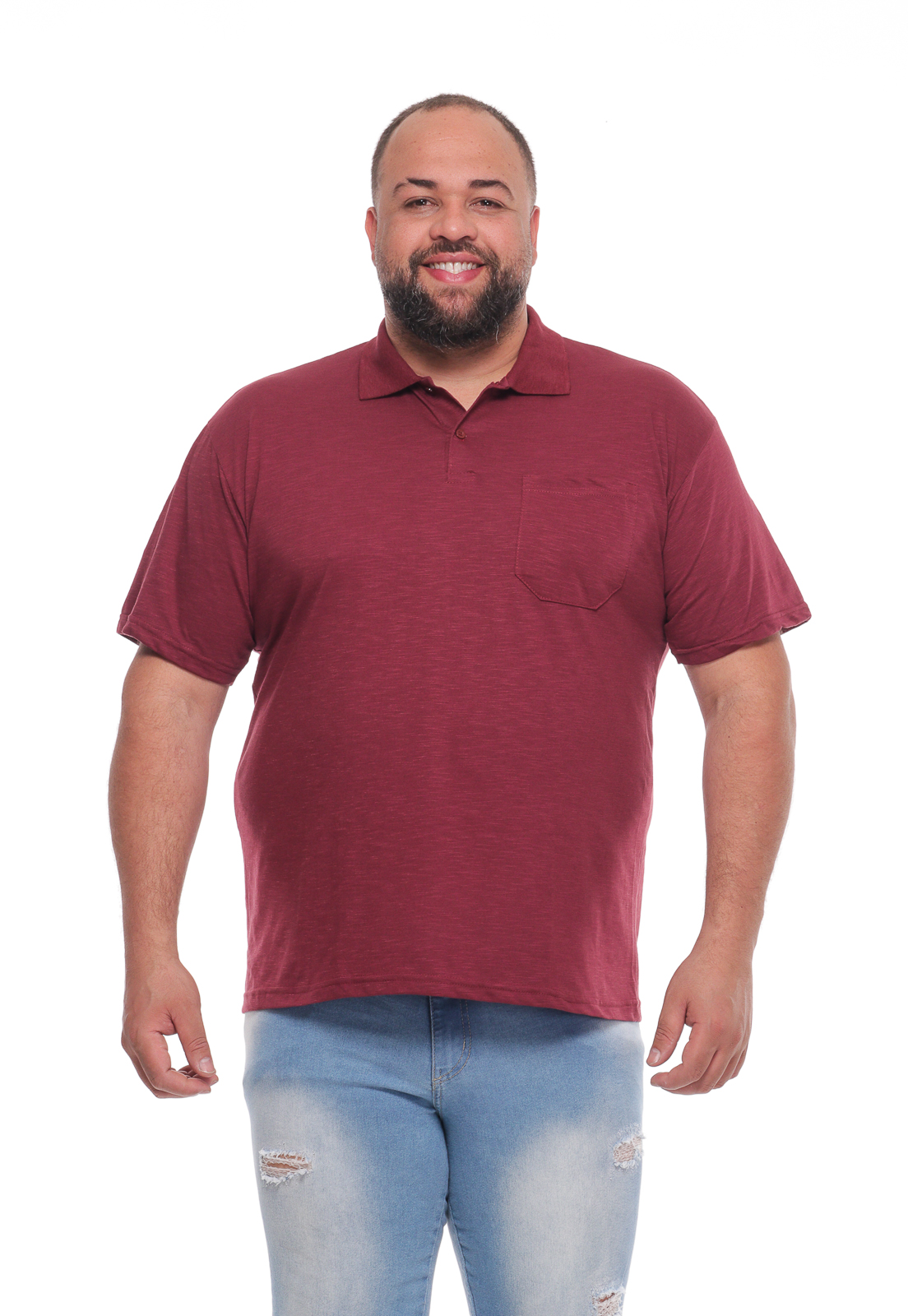 Polo 6065vinho Masculina Plus Size Com Bolso 6065