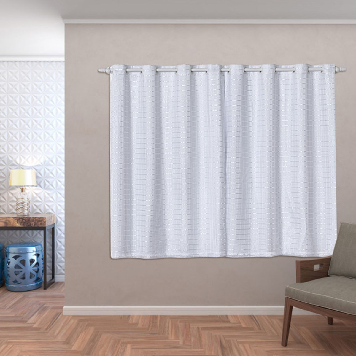 Cortina Blackout 50016branco PVC com Tecido Voil Xadrez 2,80 m x 1,60 m – Branco 50016