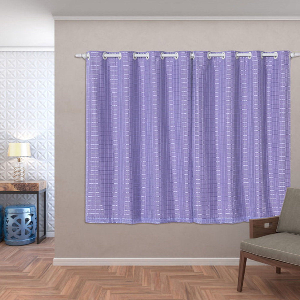 Cortina Blackout 50016lilas PVC com Tecido Voil Xadrez 2,80 m x 1,60 m – Lilas 50016