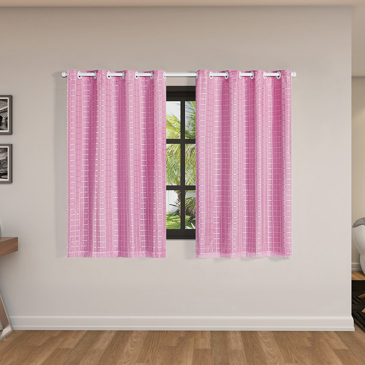 Cortina Blackout 50016rosa PVC com Tecido Voil Xadrez 2,80 m x 1,60 m – Rosa 50016