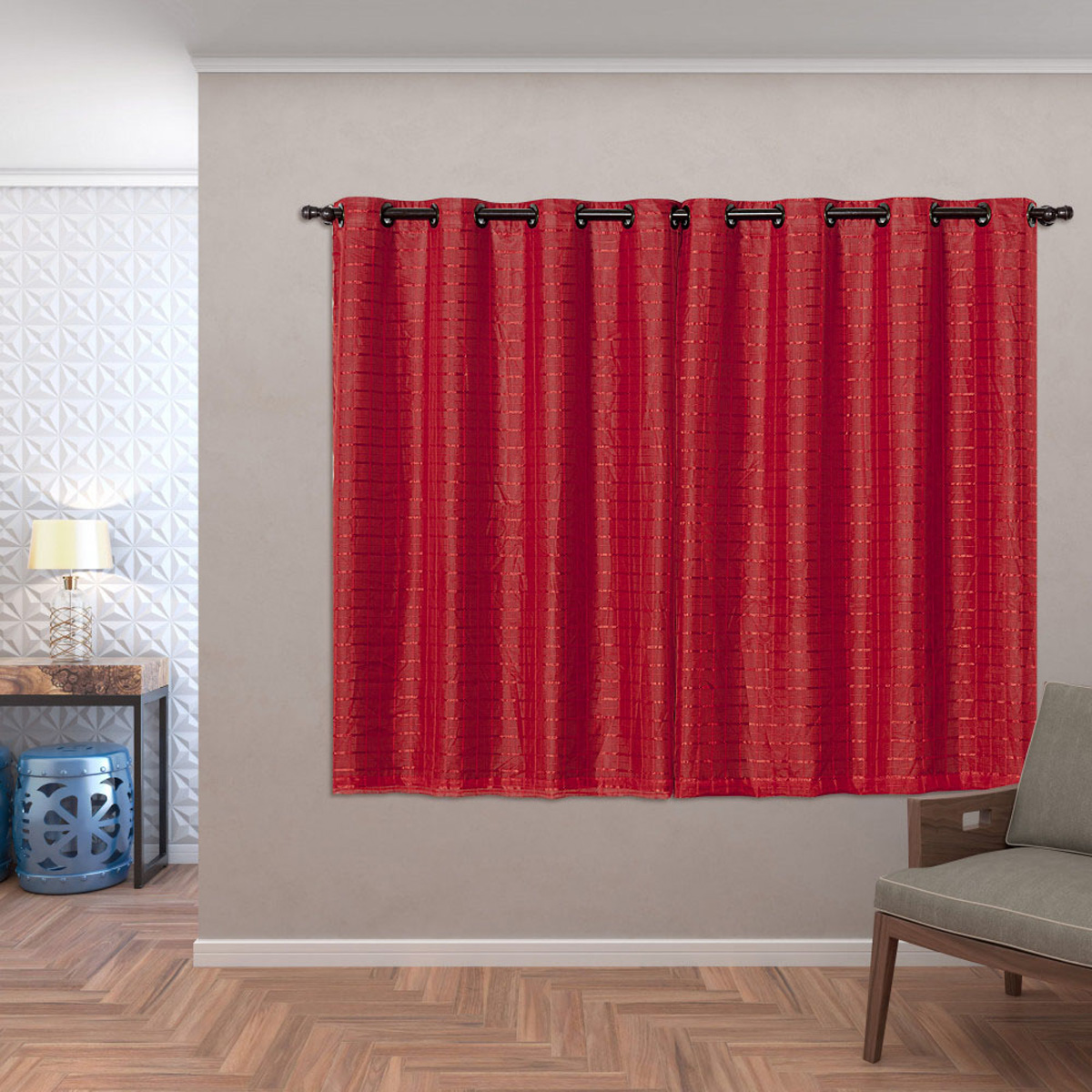 Cortina Blackout 50016vermelho PVC com Tecido Voil Xadrez 2,80 m x 1,60 m – Vermelho 50016