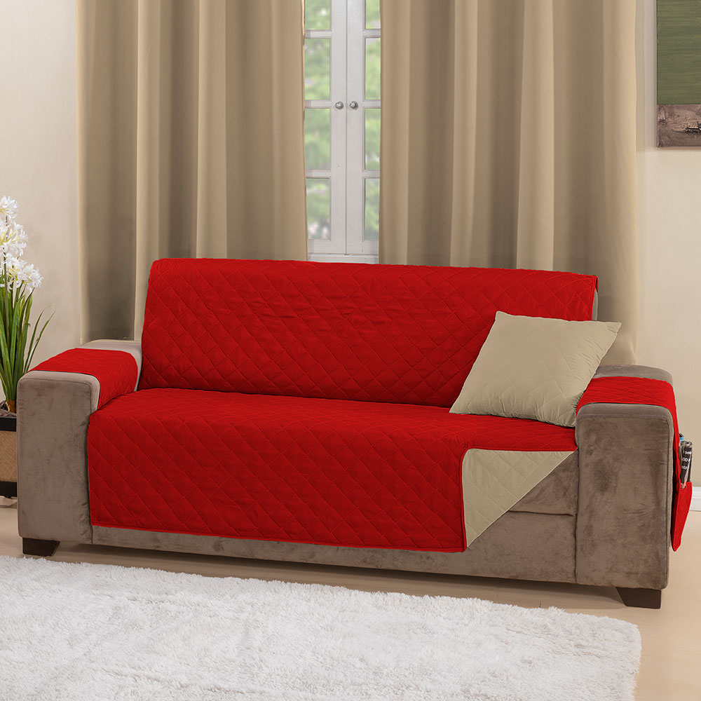 Protetor 62003vermelhokaqui de Sofa Manu 3 Lugares Vermelho/Kaqui 62003