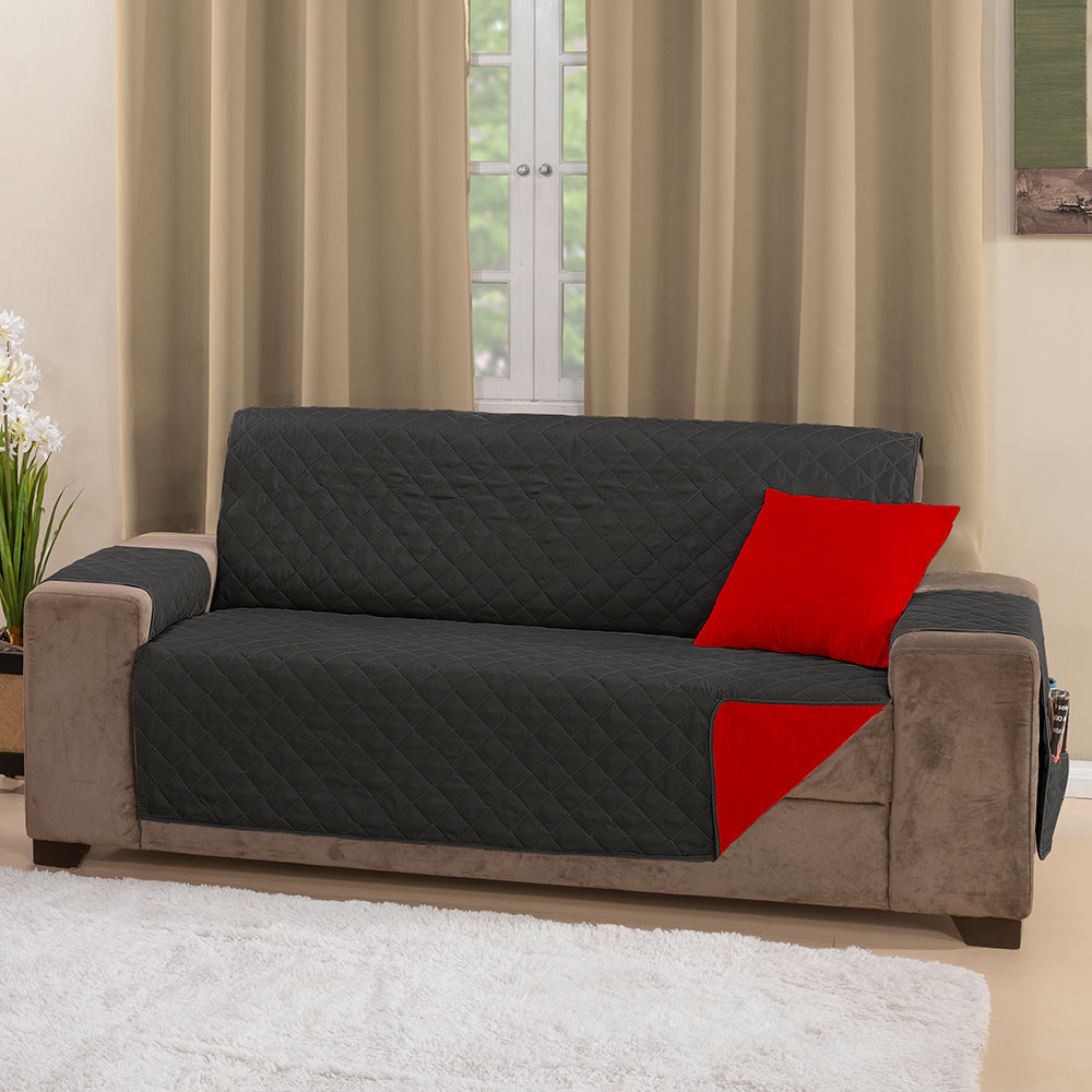 Protetor 62003pretovermelho de Sofa Manu 3 Lugares Preto/Vermelho 62003