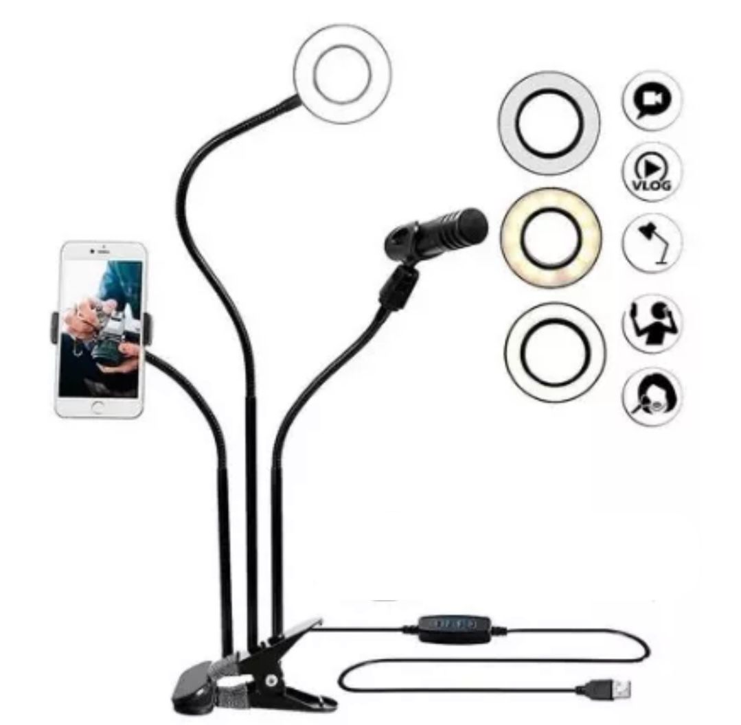 Ring Light 65013ring de Mesa com Suporte para Celular e Microfone 65013