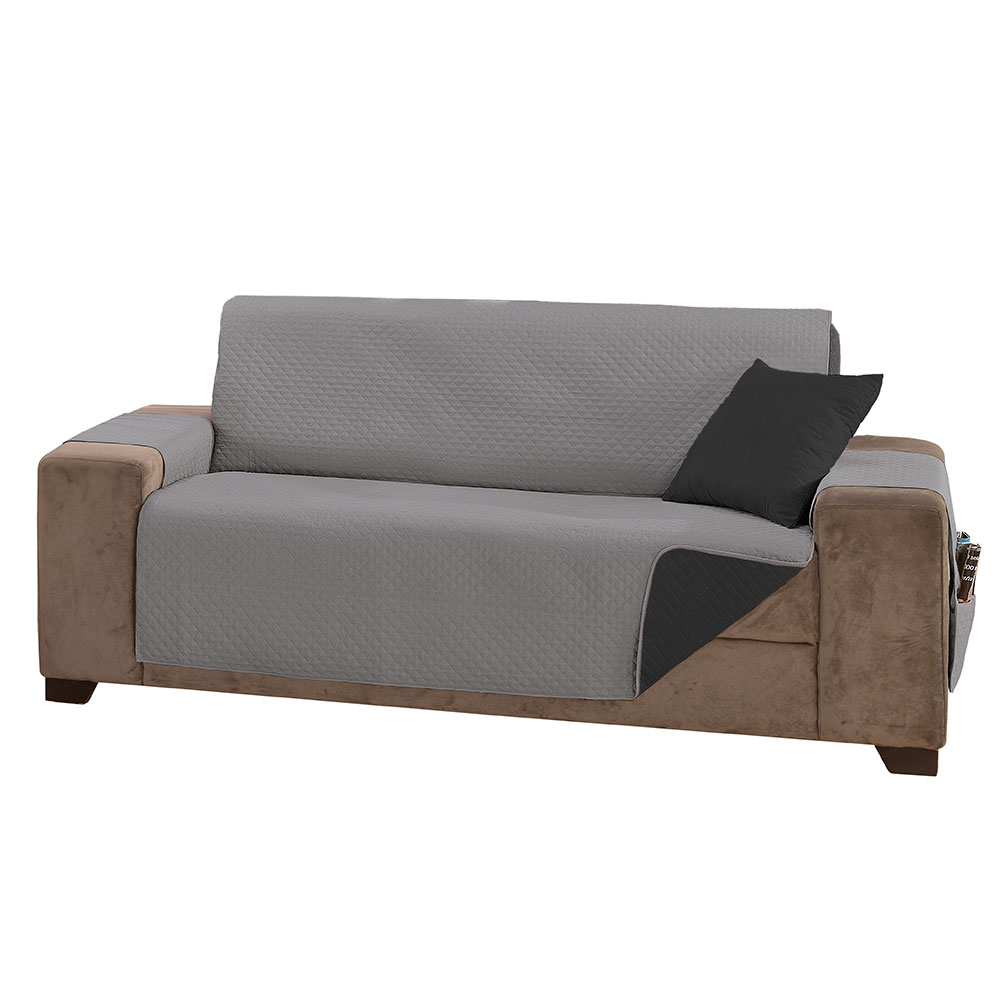 Protetor 62011cinzapreto de Sofa Impermeavel 3 Lugares King 62011