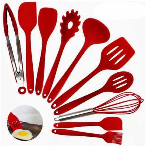 Kit 65049vermelho 10 Talheres Silicone Vermelho 65049